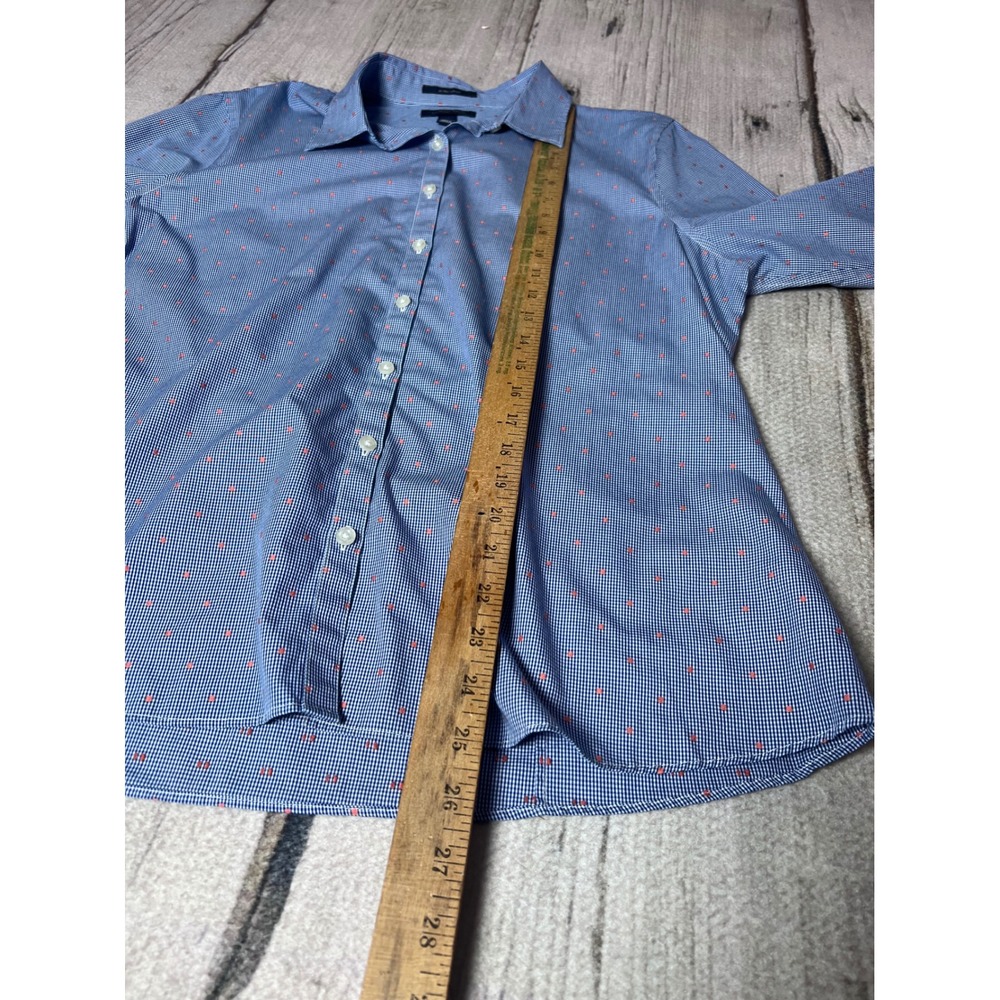 Lands End Womens Blue Red Gingham Check Button Down Shirt 3/4 Sleeve Size 14 - Picture 5 of 8